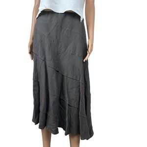 Sandro linen blend patchwork asymmetrical brown midi skirt Lagen Look Size 6